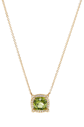 Petite Chatelaine Pavé Bezel Pendant Necklace, 18k Yellow Gold with Peridot & Diamonds